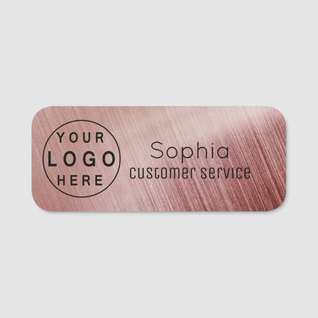 Your Logo Brushed Radial Rose Gold Name Tag (Front)