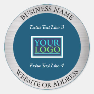 Your Logo Bus. Promo, Info Silver Metal/Ocean Blue Classic Round Sticker