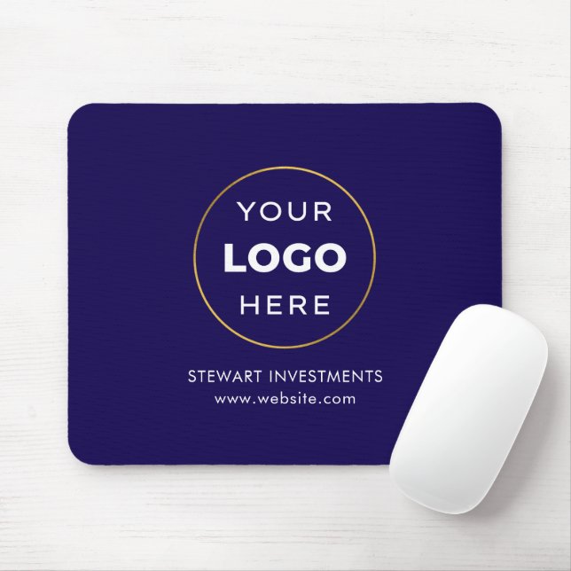 Your Logo Business Corporate Navy Blue  Mouse Mat (With Mouse)