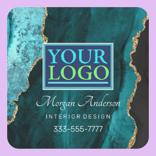 Your Logo Business DIY Teal Black & Gold Agate Vs3 Square Sticker