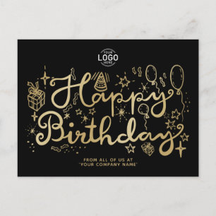Your Logo Business Fun Doodle Gold Happy Birthday Holiday Postcard