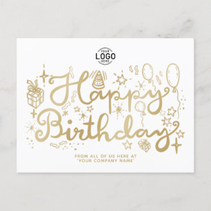 Your Logo Business Fun Gold White Happy Birthday Holiday Postcard