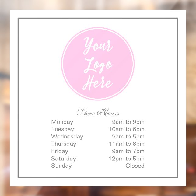 Your Logo Business Hours Window Cling (Sheet 2)