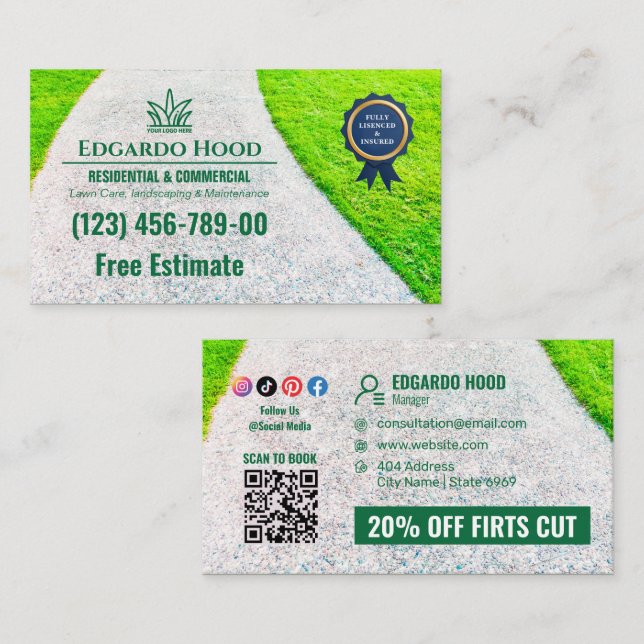 Your Logo Business | Lawncare Service Social Media Business Card (Front/Back)