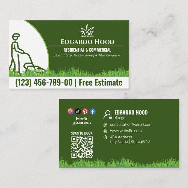 Your Logo Business | Lawncare Service Social Media Business Card (Front/Back)