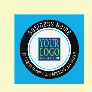Your Logo, Business Name, Address, Blue & Black Thank You Card
