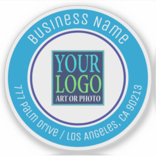 Your Logo, Business Name, Address, Blue Circle