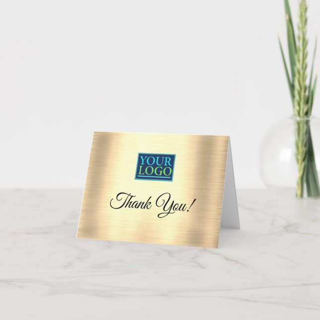 Your Logo, Business Name, Glowing Gold Sequins Tha Thank You Card (Front)