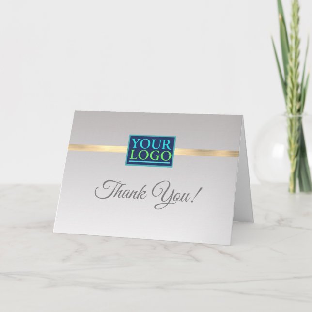 Your Logo Business Name, Gold Stripe Grey Gradient Thank You Card (Front)