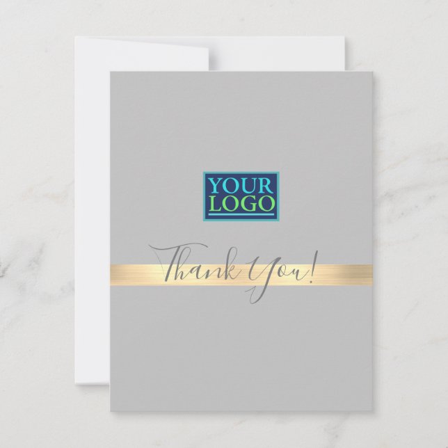 Your Logo, Business Name, Gold Stripe, Light Grey Thank You Card (Front)