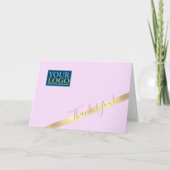 Your Logo Business Name, Gold Stripe Lilac, Vs 2 Thank You Card (Front)