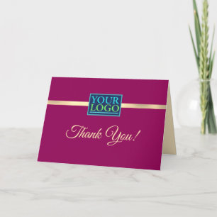 Your Logo, Business Name, Gold Stripe On Maroon Thank You Card