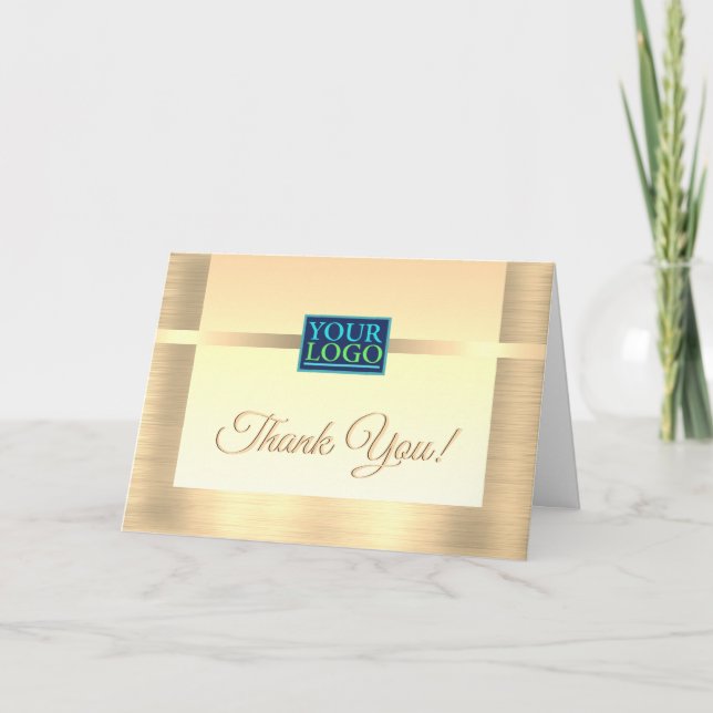 Your Logo, Business Name, Message, Gold Design Thank You Card (Front)