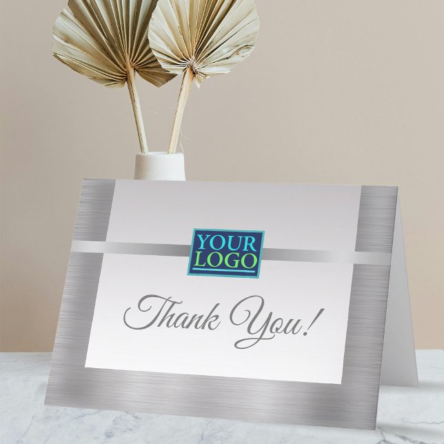 Your Logo, Business Name, Message, Silver Thank You Card (Creator Uploaded)