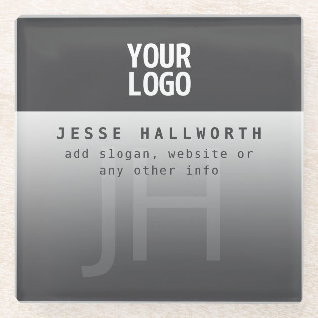 Your Logo, Business Name & Monogram  Glass Coaster (Front)
