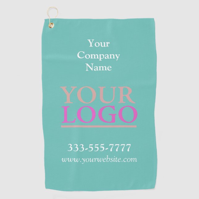 Your Logo, Business Name Promo, Customise, Teal Golf Towel (Front)