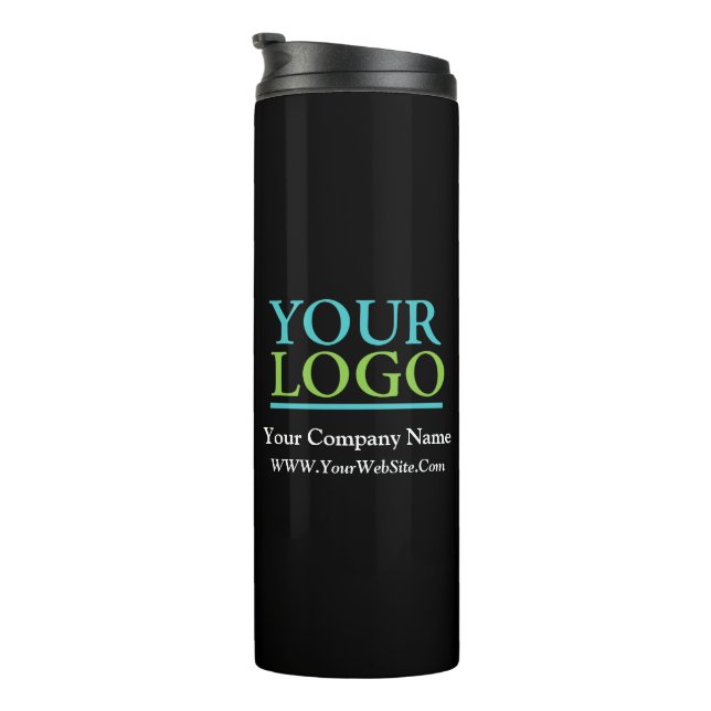 Your Logo, Business Name Promo, DIY Message, Black Thermal Tumbler (Rotated Right)