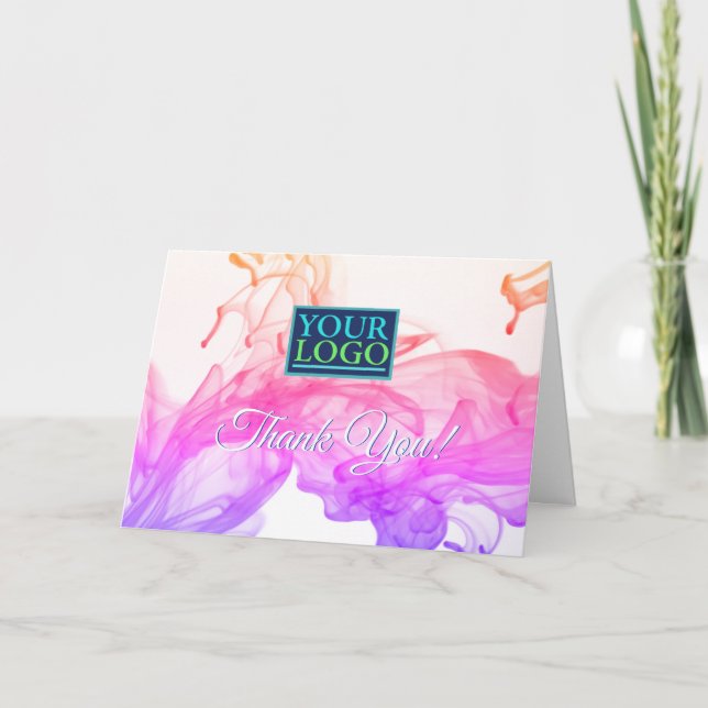 Your Logo, Business Name, Purple and Orange Ink Thank You Card (Front)