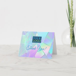 Your Logo, Business Name, Teal & Purple Iridescent Thank You Card