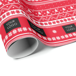 Your Logo Business Nordic Christmas Pattern Red Wrapping Paper