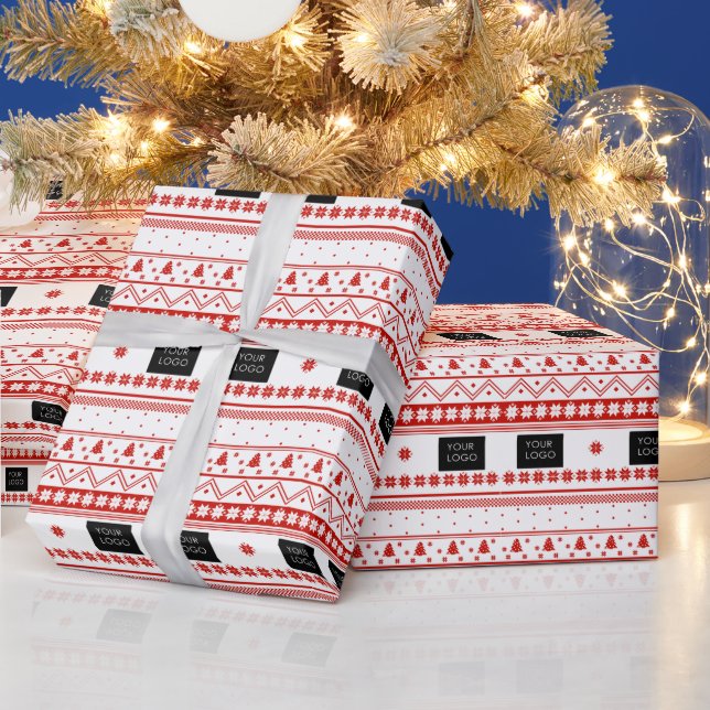 Your Logo Business Nordic Christmas Red White Wrapping Paper (Holidays)