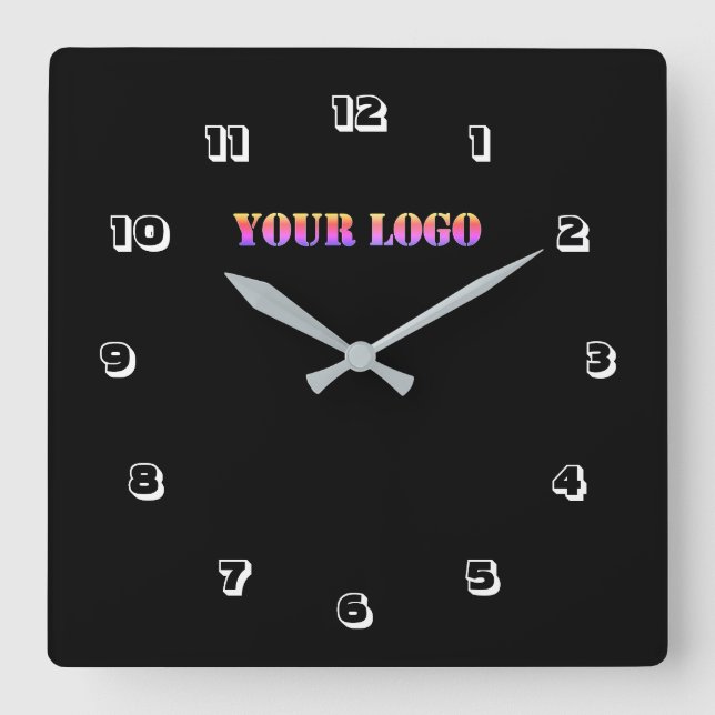 Your Logo Business Office Personalised Font Colour Square Wall Clock (Front)