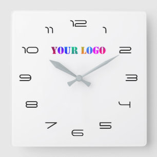 Your Logo Business Office Personalised Number Font Square Wall Clock