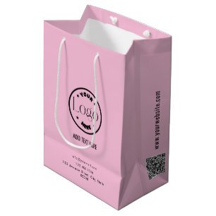 Your Logo Business Professional Pink   QR Code Medium Gift Bag