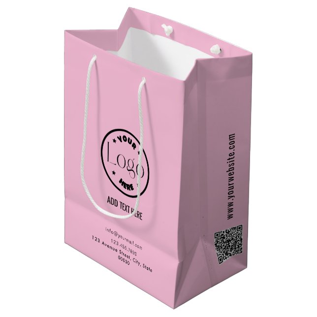 Your Logo Business Professional Pink | QR Code Medium Gift Bag (Front Angled)