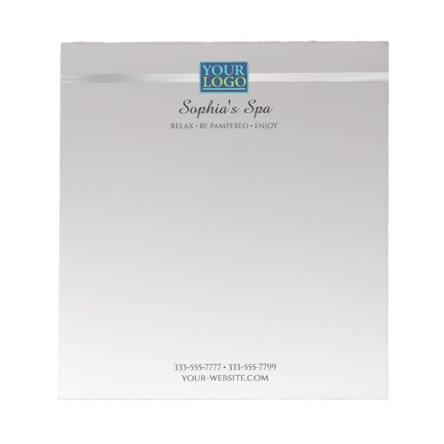 Your Logo, Business Promo Name & Info Silver Black Notepad (Front)