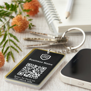 Your Logo Business QR Code Modern Gold Border Key Ring