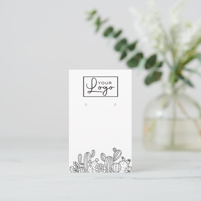 Your Logo Cactus Earring Card Social Media QR code (Standing Front)