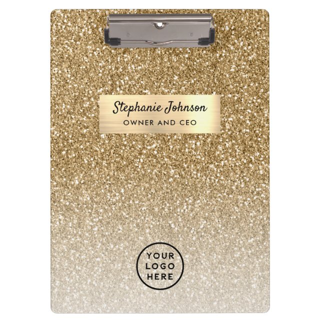 Your Logo Classic Gold Glitter Ombre Clipboard (Front)