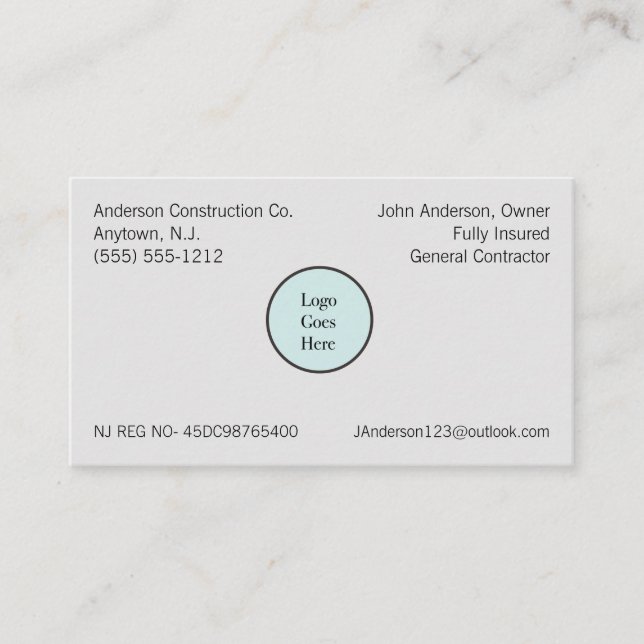 Your Logo Company Information Registration  Business Card (Front)