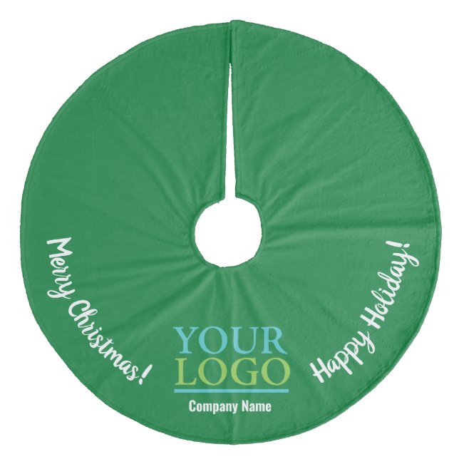 Your Logo, Company Promo DIY Holiday Message Green Fleece Tree Skirt (Front)