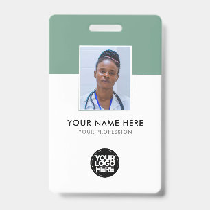 Your Logo Corporate Business Health Sage Green ID Badge