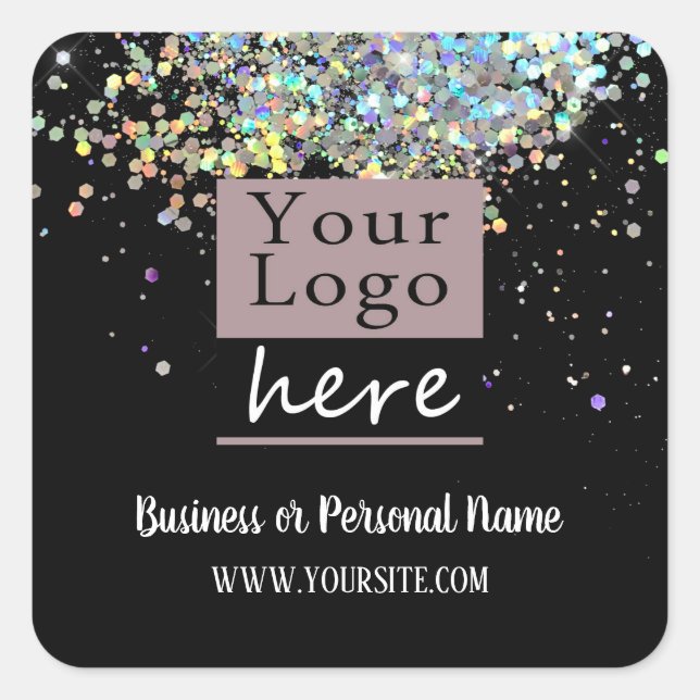 Your Logo Custom Business Rainbow Glitter Square Sticker (Front)