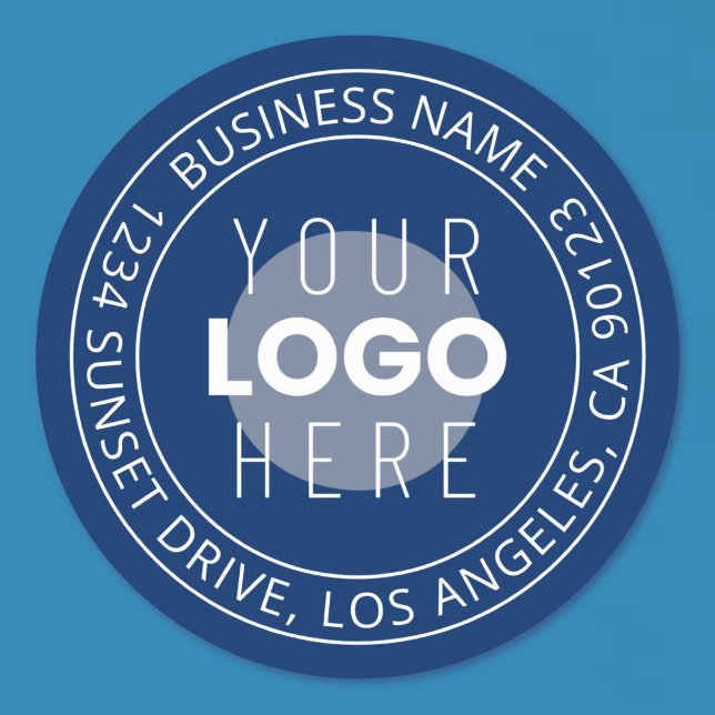 Your Logo & Customisable Circular Text | Navy Blue Classic Round Sticker (Creator Uploaded)