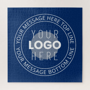 Your Logo & Customisable Circular Text   Navy Blue Jigsaw Puzzle