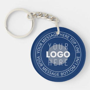Your Logo & Customisable Circular Text   Navy Blue Key Ring