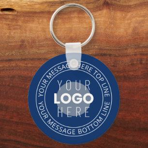 Your Logo & Customisable Circular Text   Navy Blue Key Ring