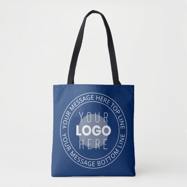 Your Logo & Customisable Circular Text | Navy Blue Tote Bag (Front)