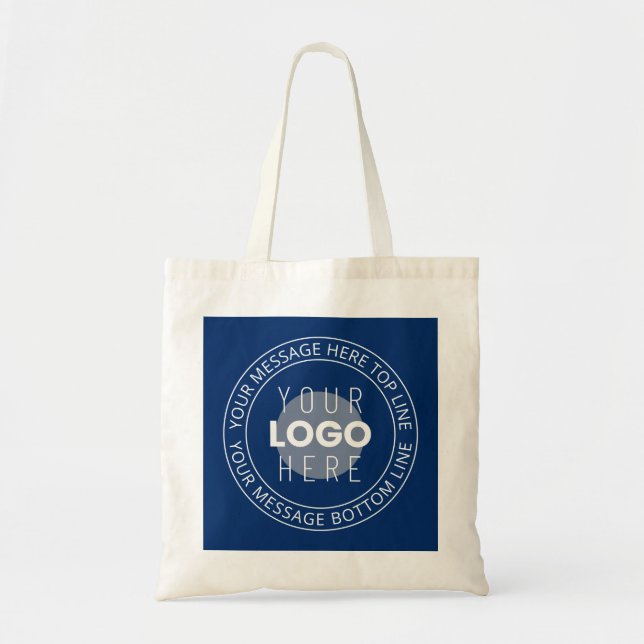 Your Logo & Customisable Circular Text | Navy Blue Tote Bag (Front)