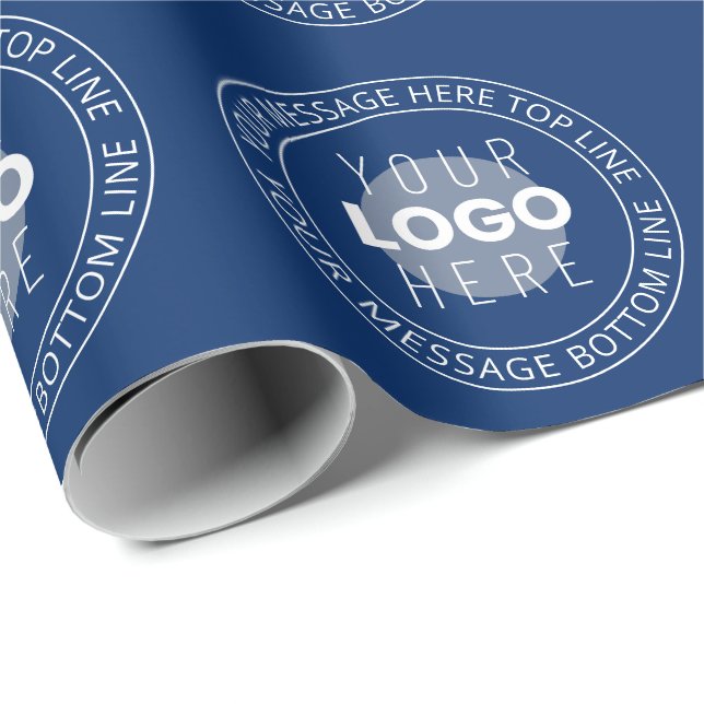 Your Logo & Customisable Circular Text | Navy Blue Wrapping Paper (Roll Corner)