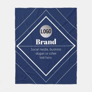 Your Logo & Customisable Modern Design   Navy Blue Fleece Blanket