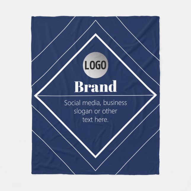 Your Logo & Customisable Modern Design | Navy Blue Fleece Blanket (Front)