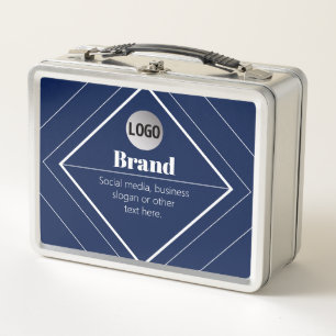 Your Logo & Customisable Modern Design Navy Blue Metal Lunch Box