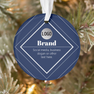 Your Logo & Customisable Modern Design Navy Blue Ornament