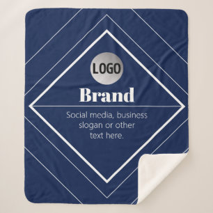 Your Logo & Customisable Modern Design   Navy Blue Sherpa Blanket