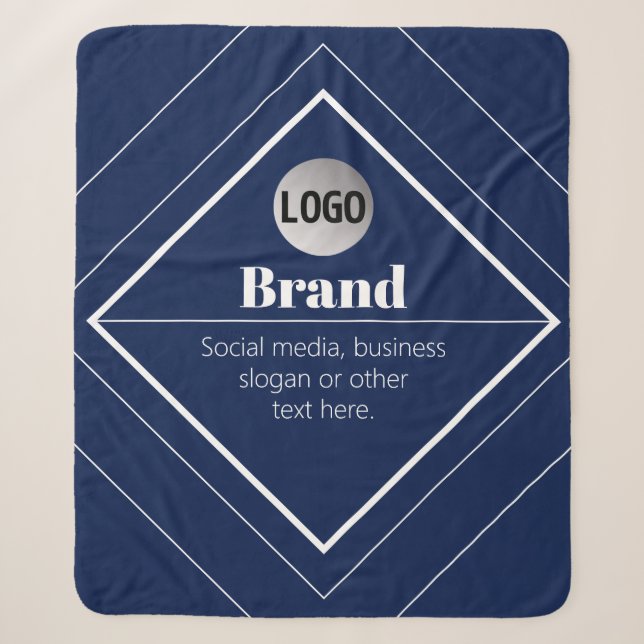 Your Logo & Customisable Modern Design | Navy Blue Sherpa Blanket (Front)